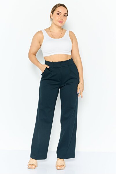 Esprit Women Regular Fit Plain Wide Leg Pants, Navy