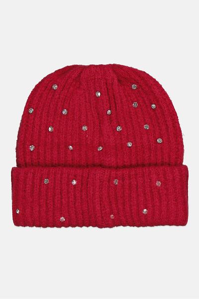 Nicole Miller Women Brand Logo Knitted Beanie Hat, Maroon