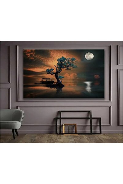 AR AJANS KANVAS TABLO Veličanstvena slika mesečine i pejzaža jezera