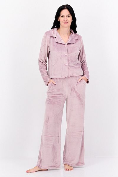 Brave Soul Women 2 Pieces Textured Top And Pajama Set, Mauve