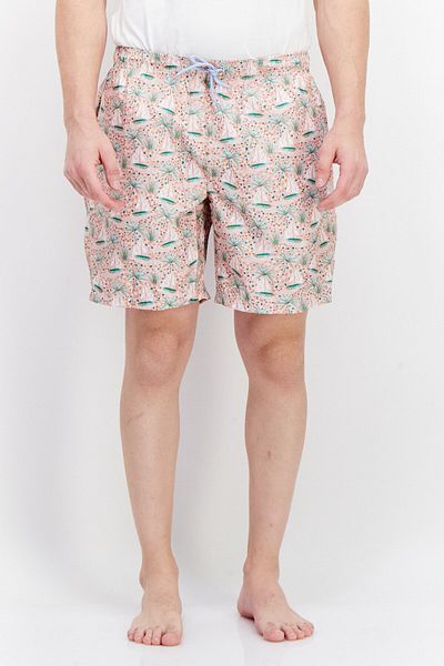 TailorByrd Men Allover Print Board Shorts Swimwear, Pink Combo