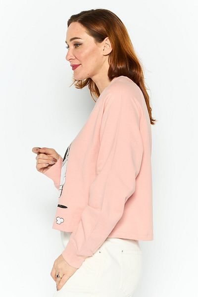Disney Women Crew Neck Graphic Printed Cropped Sweatshirt, Dusty Pink