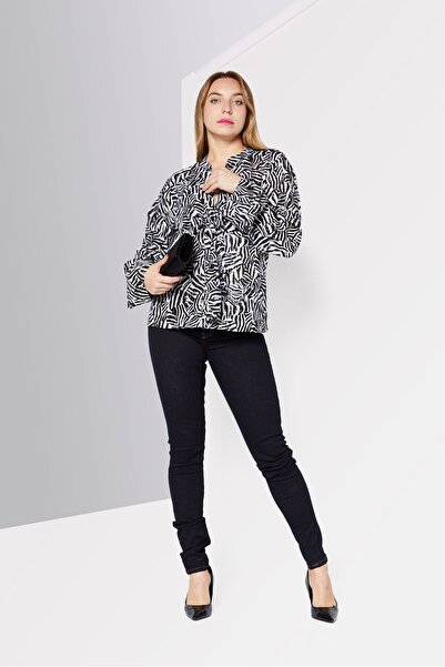 Michael Kors Women V-Neck Long Sleeves Animal Print Blouse, Black