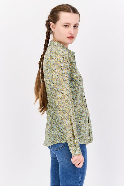 Scotch & Soda Women Regular Fit Allover Print Long Sleeves Casual Shirt, Green Combo