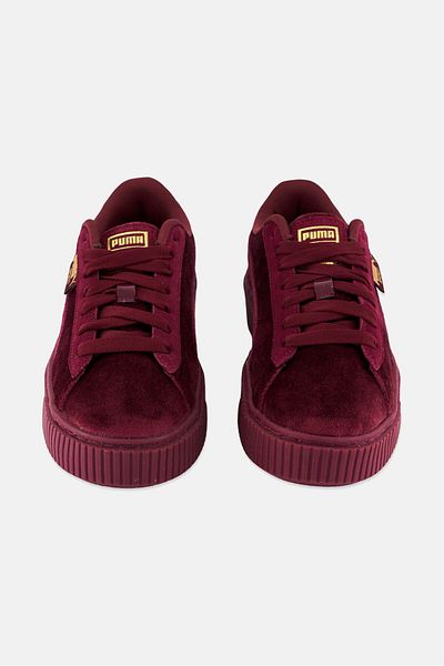 Puma Women Platform Velvet Lace Up Outdoor Shoes, Burgundy
