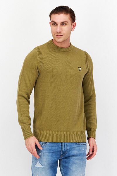 Lyle & Scott Men Crew Neck Brand Logo Sweater, Dark Olive