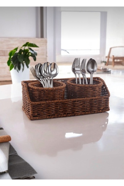 CEZVE HOME Rattan Wicker Square Two Compartment Cutlery&Organizer