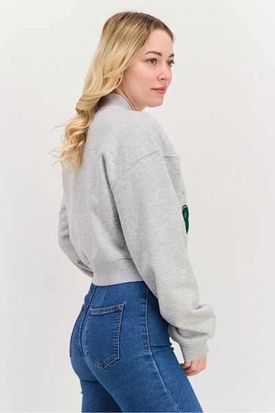 Esprit Women V Neck Long Neck Long Sleeve Graphic Sweatshirt, Grey Combo