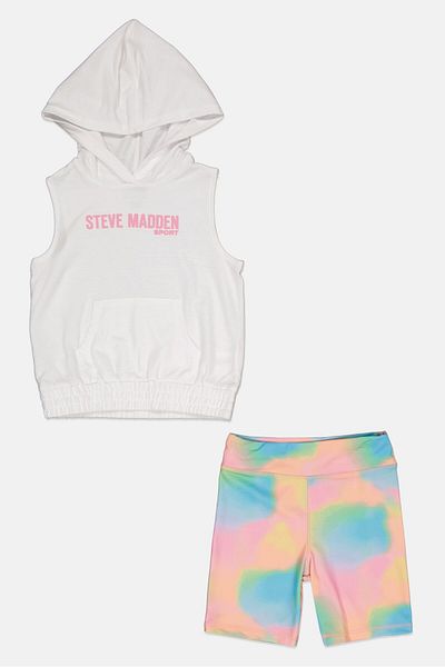 Steve Madden Kids Girl 2 Piece Sleeveless Hoodie And Short Set, Multicolor