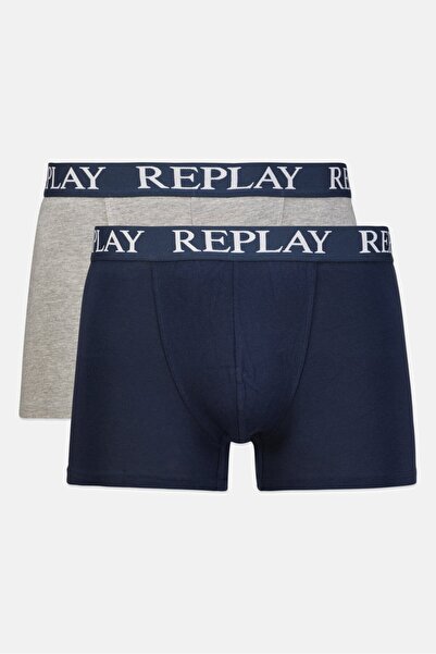 Replay بوكسر رجالي بشعار العلامة التجارية، عبوة من قطعتين، رمادي