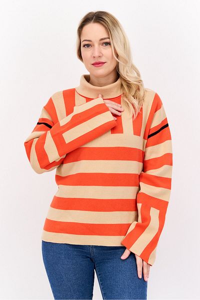 Esprit Women Turtle Neck Long Sleeves Stripe Sweater, Tan