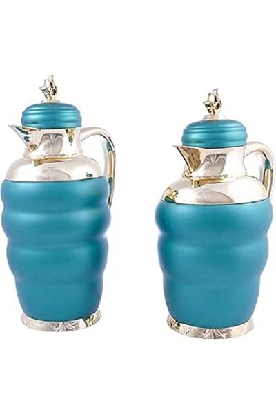 ALSAIF 2 Pieces Coffee And Tea Vacuum Flask Set Size: 0.7/1.0 L Color: Green/gold