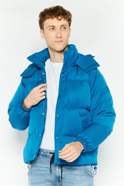 Lacoste Men Grid Pattern Hooded Puffered Jackets, Blue