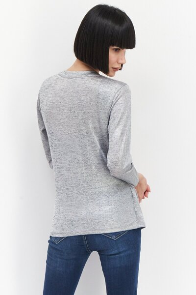 Studio by JPR Women Surplice Neck 3/4 Sleeve Metallic Faux-wrap Top, Silver