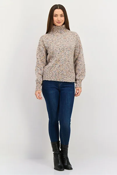 Sadie & Sage Women Turtle Neck Knitted Sweater, Cream Combo