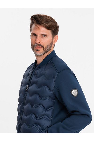 OMBRE Pánská prošívaná bunda bomber - tmavě modrá V2 OM-JALP-0141 XL