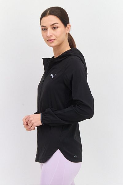 Puma سترة رياضية نسائية بغطاء رأس للجري، باللون الأسود