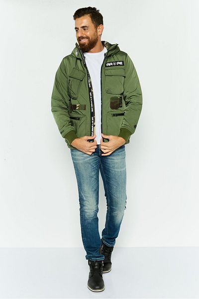 Aape By A Bathing Ape Men Brand Logo Hooded Jackets, Olive Combo