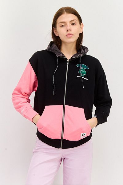 Aape By A Bathing Ape Women Hooded Long Sleeves Brand Logo Sweatshirt, Black