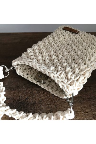 By G Tasarım Phone Bag / Ecru Macrame Rope Knit Mini Bag