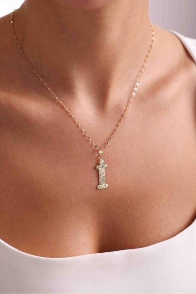 Bayar Gold İ Harfli Füzyon Kolye 14 Ayar