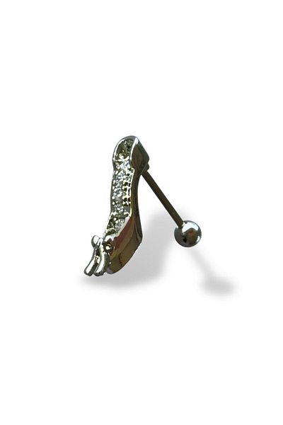 TAKIŞTIR Silver Color Heeled Shoes Figured Stone Detailed Surgical Steel Tragus/ Cartilage Earrings/Piercing (Single)