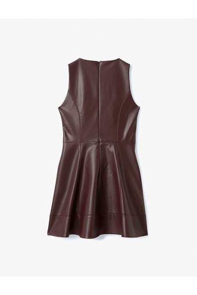 Koton Ärmelloses Minikleid aus Kunstleder mit Rundhalsausschnitt