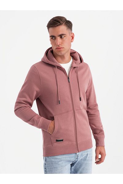 OMBRE Ανδρικό βαμβακερό φούτερ με ξεκούμπωμα BASIC - σκούρο ροζ V4 OM-SSBZ-0160 M