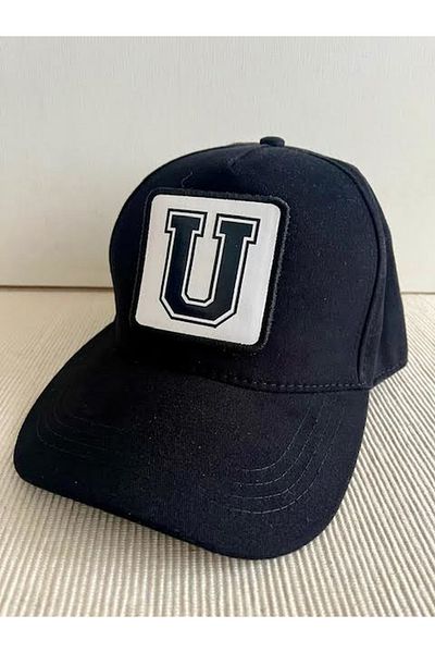 CosmoOutlet 100% Cotton Men's Black Hat with Letter U Back Adjustable Changeable Sticker