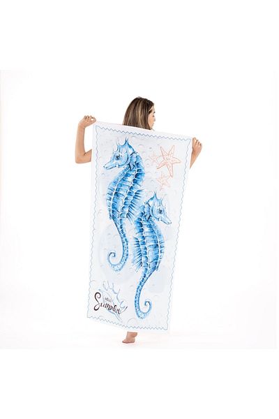 Akay Tekstil Πετσέτα θαλάσσης από οργανικό βαμβάκι Sea Horse 75x150