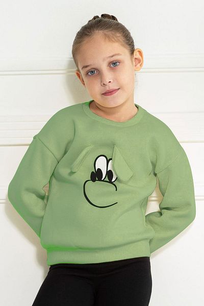 zepkids Hanorac pentru fetiță, cu mânecă lungă, cu gât crew, culoare verde Cagla