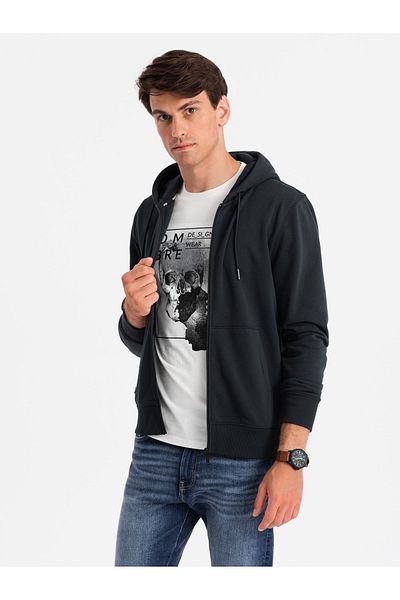 OMBRE Pánská bavlněná mikina BASIC rozepnutá - černá V9 OM-SSBZ-0160 S