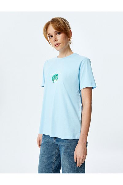 Koton Tricou din bumbac cu mânecă scurtă, cu decolteu, cu imprimeu scoici, sezon nou