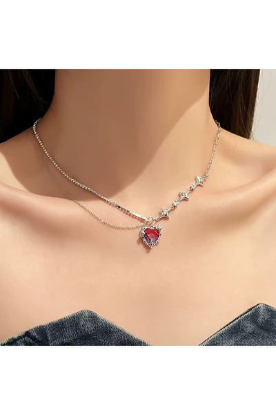 Takıtolia Helena Pembe Kalpli Taşlı Kristal Taş Zincirli Yıldız Tılsımlı İkil...