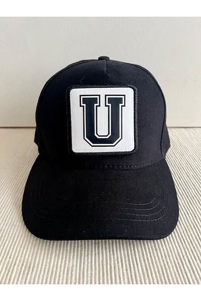 CosmoOutlet 100% Cotton Men's Black Hat with Letter U Back Adjustable Changeable Sticker