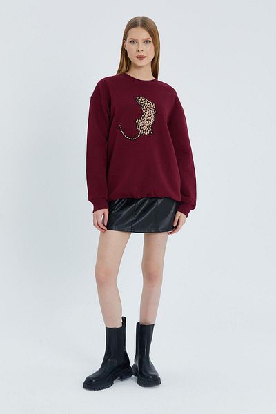 Shopping Shop Hanorac cu relief leopard burgundy
