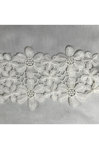 Bukle İplik Double Floral Patterned Guipure Decorative Small Strip (10 cm Width) - 1 Meter