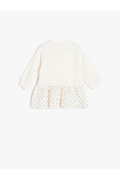 Koton Cotton Long Sleeve Bow Printed Sweat Dress