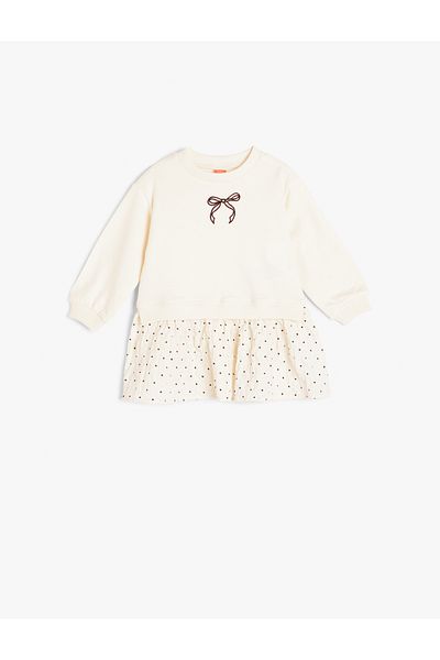 Koton Cotton Long Sleeve Bow Printed Sweat Dress