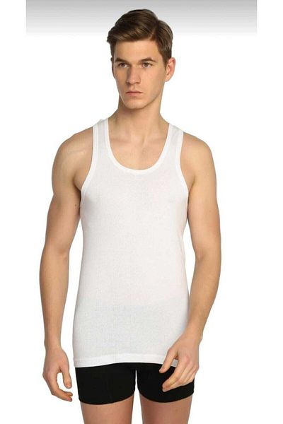 ENTAHA Seher Men's White Cotton Rib Sports Undershirt - Pack of 6 0058