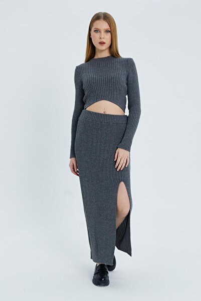 Shopping Shop Gray Knitwear Skirt Set