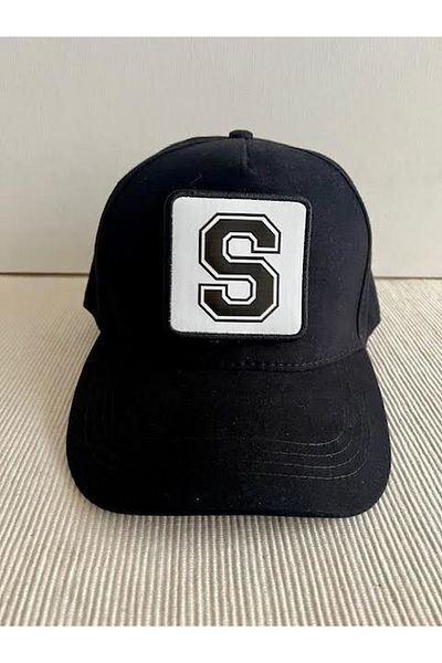 CosmoOutlet 100% Cotton Men's Black Hat with Letter S Back Adjustable Changeable Sticker