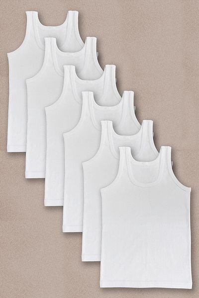 Pardon Boy's White Combed Cotton Undershirt 6 Pieces 0036