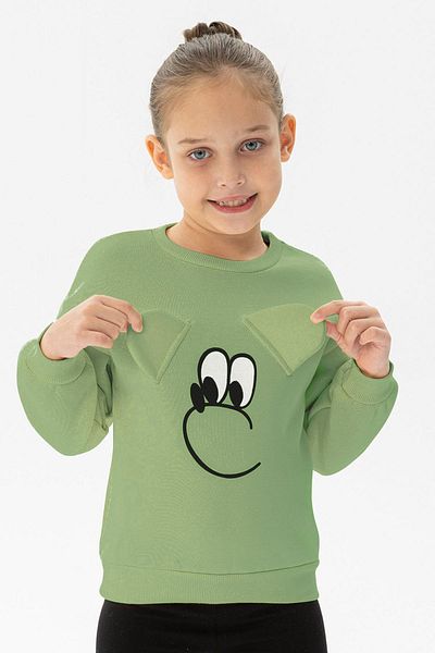 zepkids Hanorac pentru fetiță, cu mânecă lungă, cu gât crew, culoare verde Cagla
