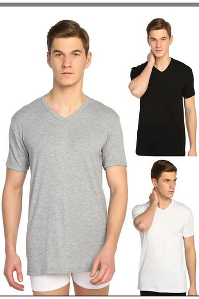 KEYAL Tutku Men's Mixed Color 3 Pack Ribbed V-Neck Undershirt Elf568T0107Ccm3