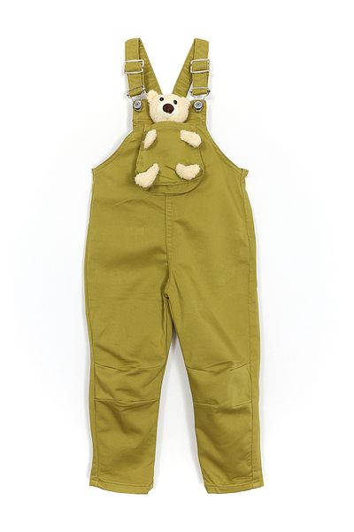 DobaKids Παιδική σαλοπέτα Unisex Olive Green - Κοντό πόδι, με αξεσουάρ αρκουδάκι