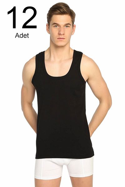 KEYAL Tutku Men's Black 12 Pack Ribana Classic Undershirt Elf568T0102Ccm12