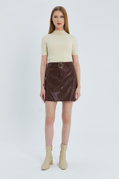 Shopping Shop Brown Leather Skirt with Belt