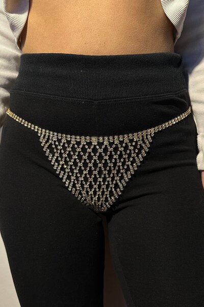 TAKIŞTIR Altın Renk Taşlı Tanga