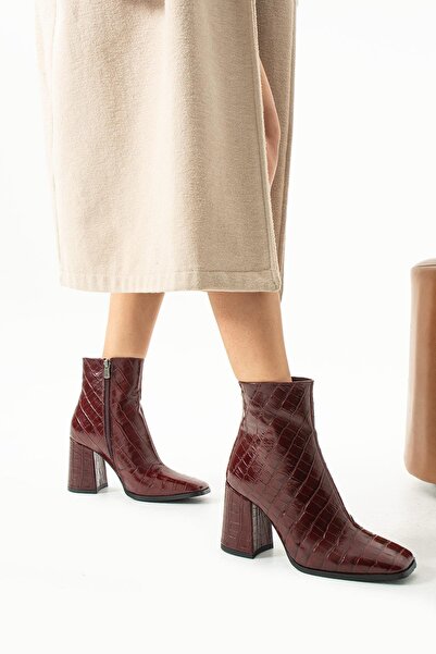 FOLLİNİ Cizme de damă din piele naturală de crocodil burgundy